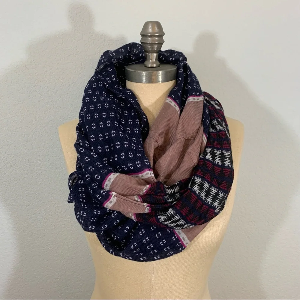 LOFT navy and rose printed infinity scarf